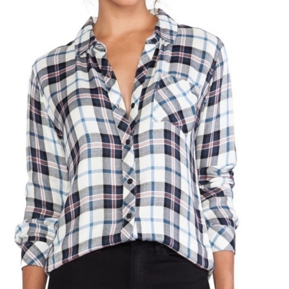 Rails Hunter Long Sleeve Button Down Plaid Flannel Shirt Blue /White Size Small - Picture 1 of 16